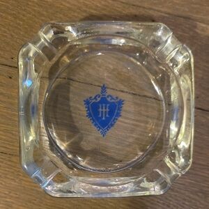 Hilton Hotel Elegant Clear Glass Ashtray with Blue Emblem- Vintage